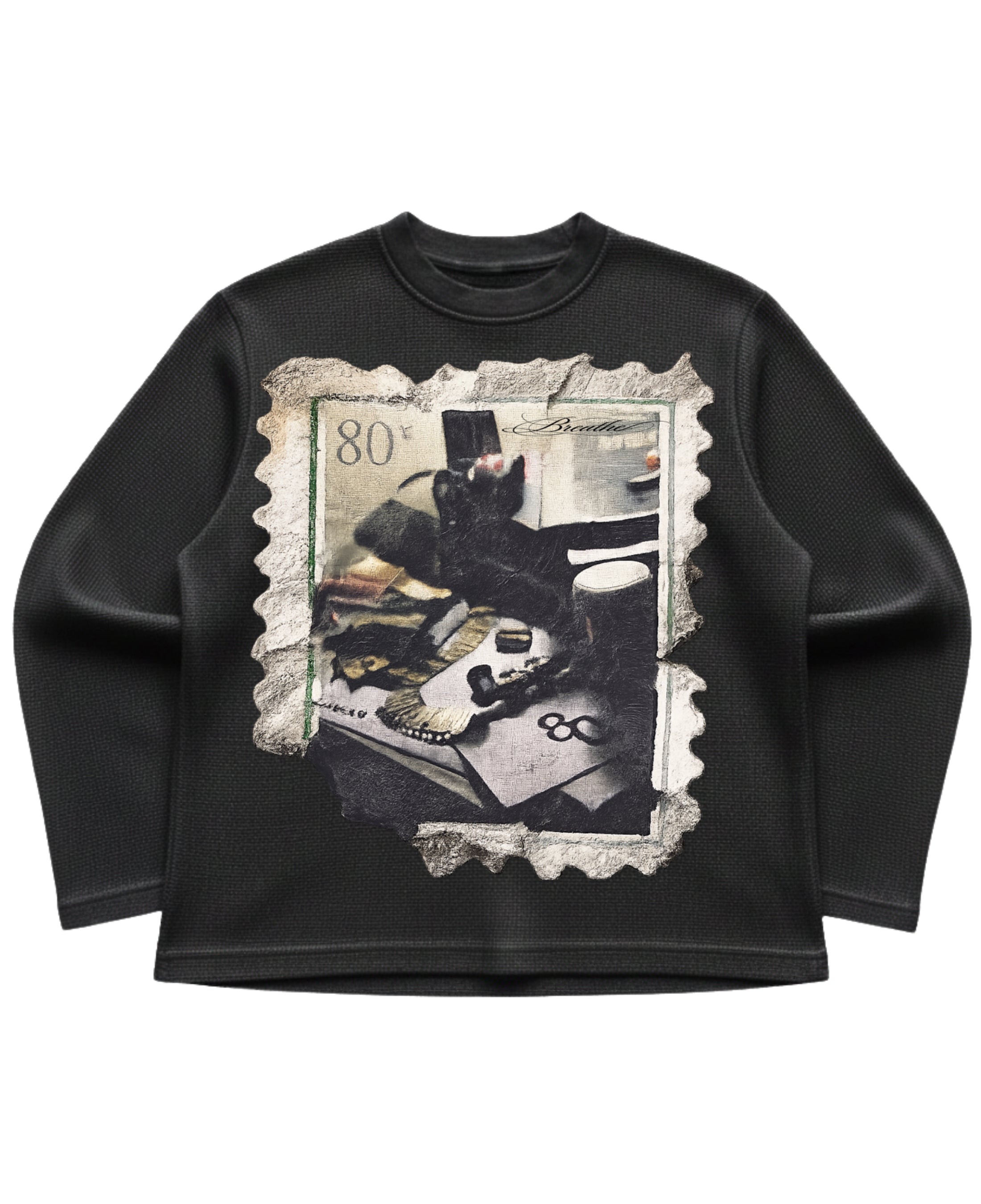 Black waffle knit oversized full-sleeve Front Design